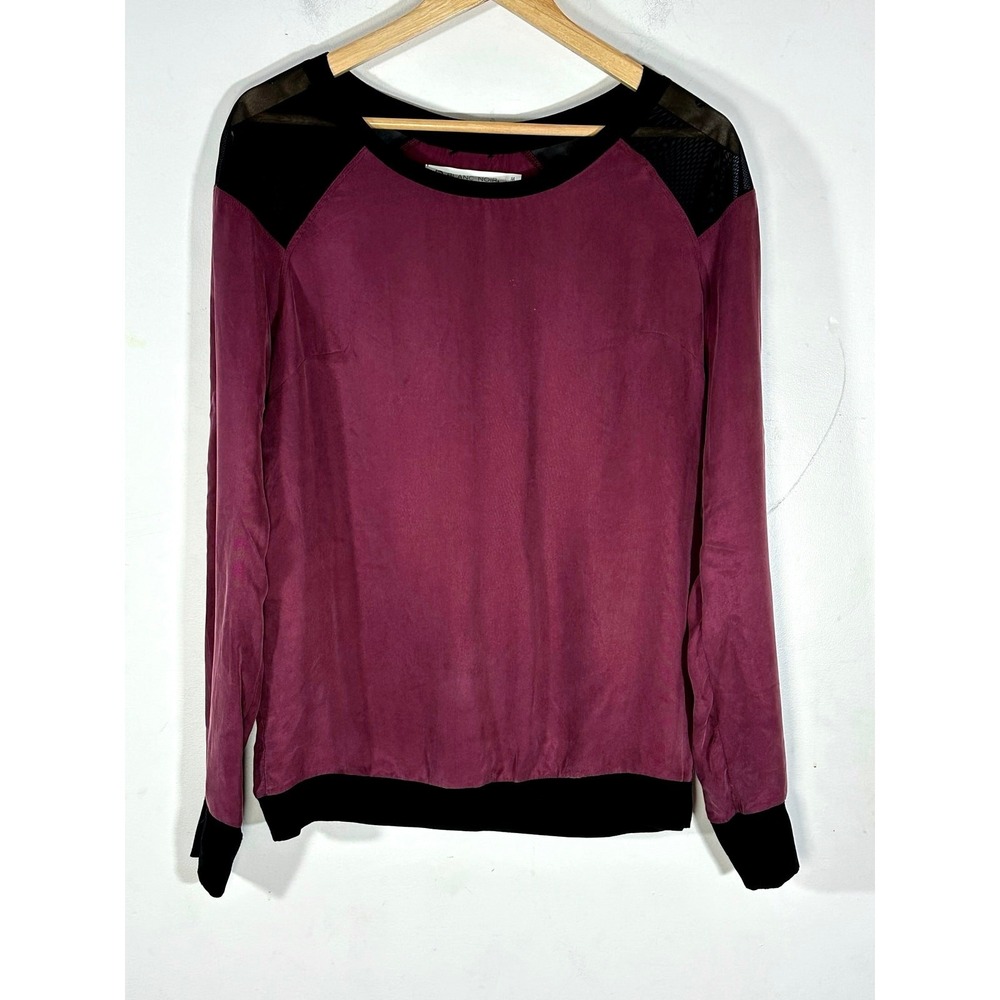 BLANC‎ NOIR Cupro Mesh Shoulder Long Sleeve Top Woman's Medium Burgundy edgy